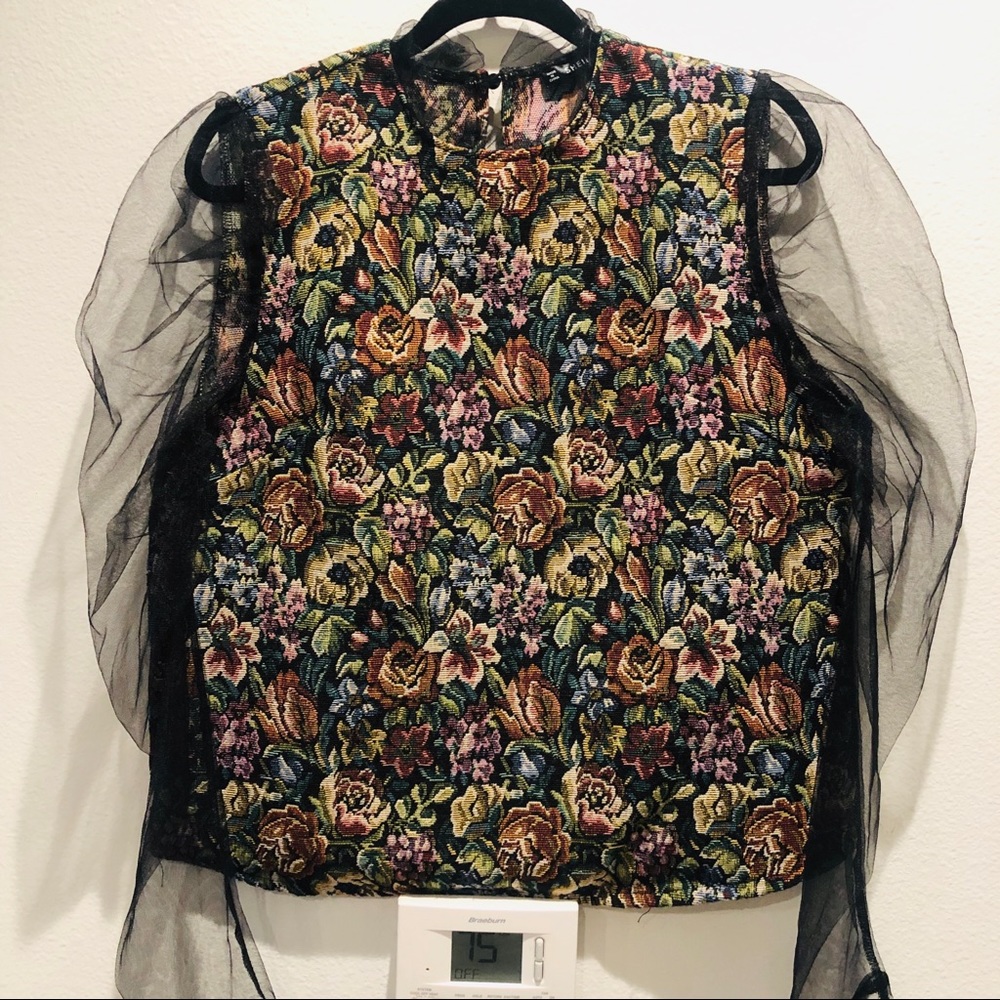Shein floral organza puff sleeve blouse